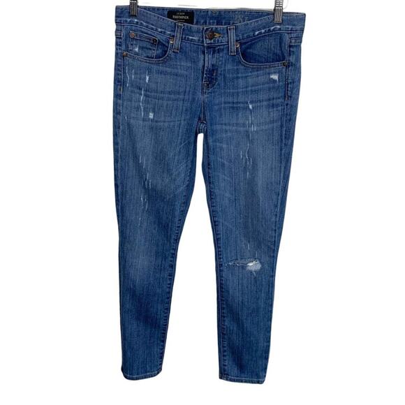 J Crew Toothpick Ankle Distressed Woman's Sz 28T 5 Pocket Blue Jeans - Picture 1 of 9